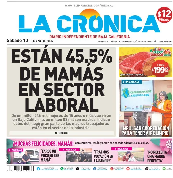 Portada de La Cronica del sábado, 10 de mayo de 2025