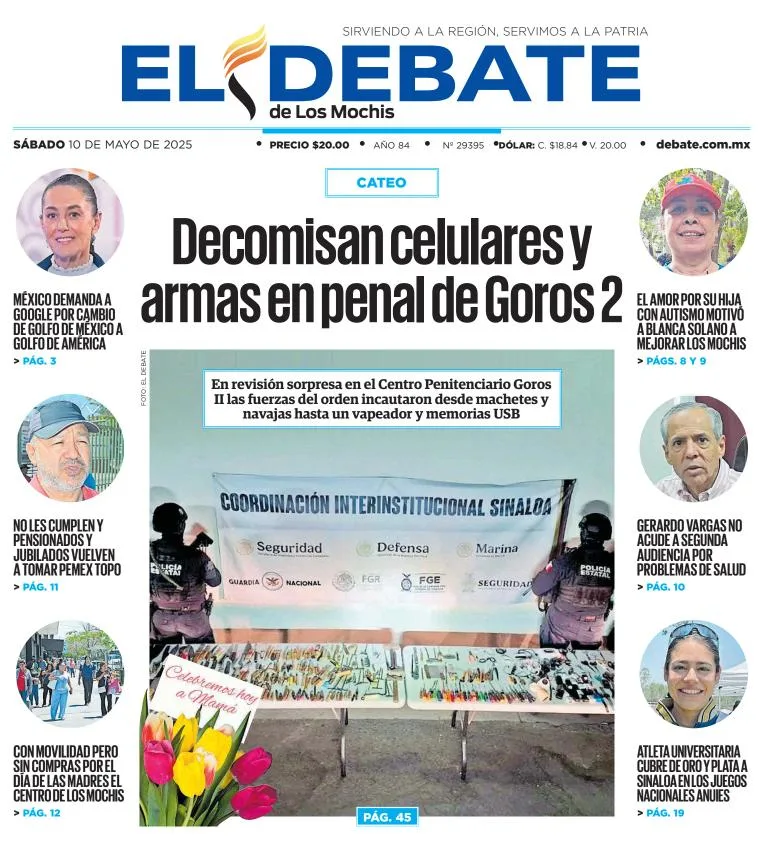 Portada de El Debate de los Mochis del sábado, 10 de mayo de 2025