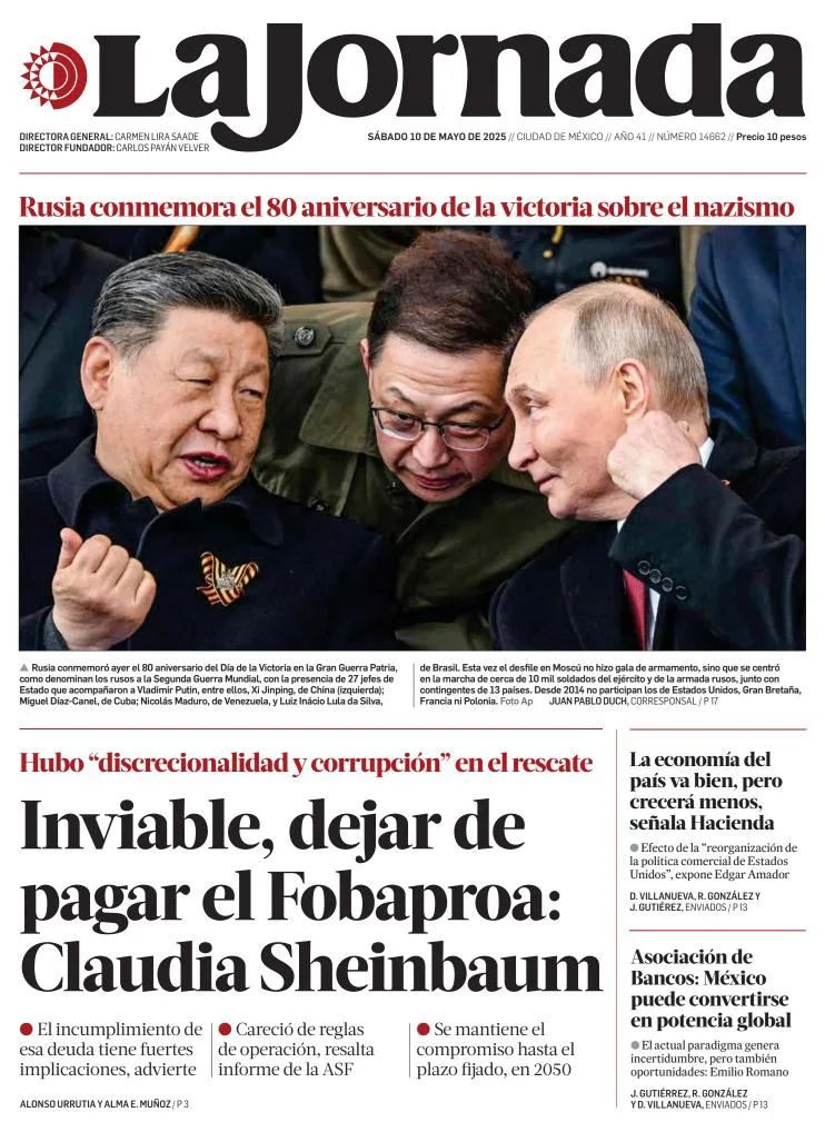 Portada de La Jornada del sábado, 10 de mayo de 2025