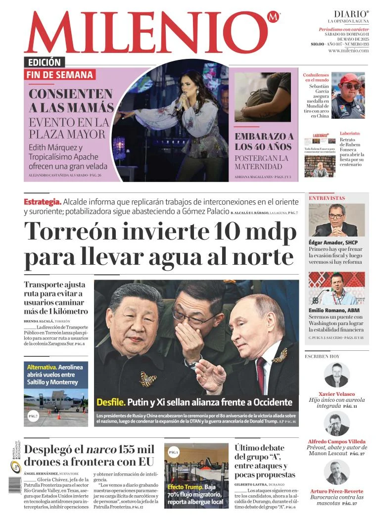 Portada de Milenio Laguna del sábado, 10 de mayo de 2025