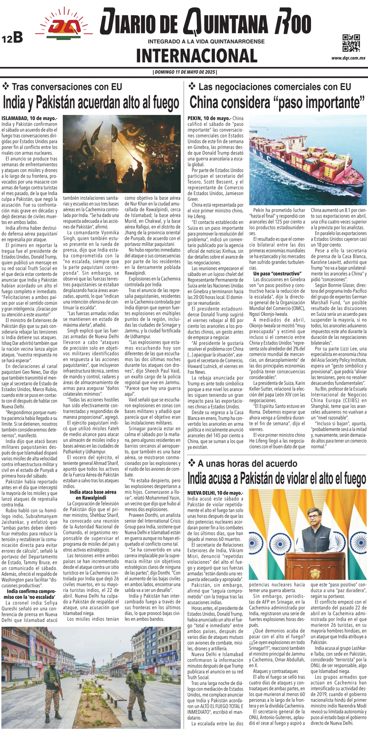 Portada de Diario de Quintana Roo (contra Portada)