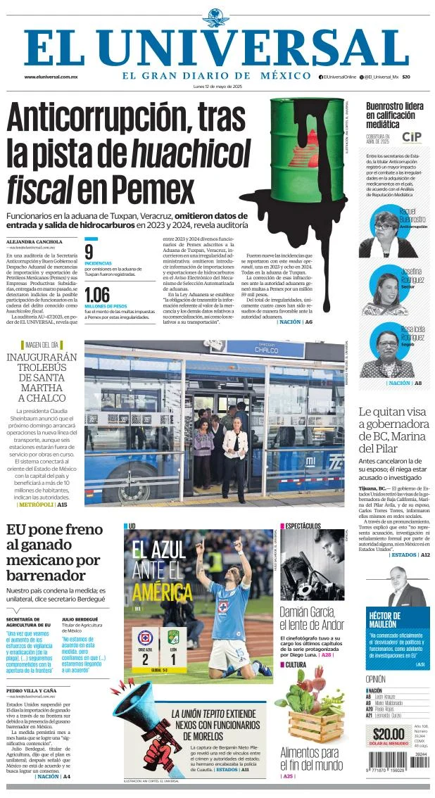 Portada de El Universal