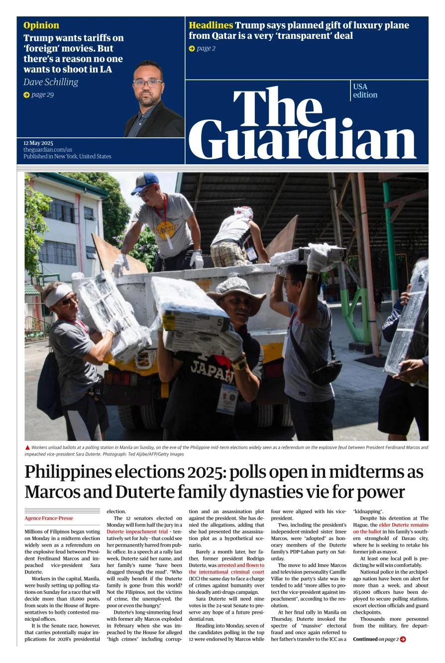 Portada de The Guardian (usa) del lunes, 12 de mayo de 2025
