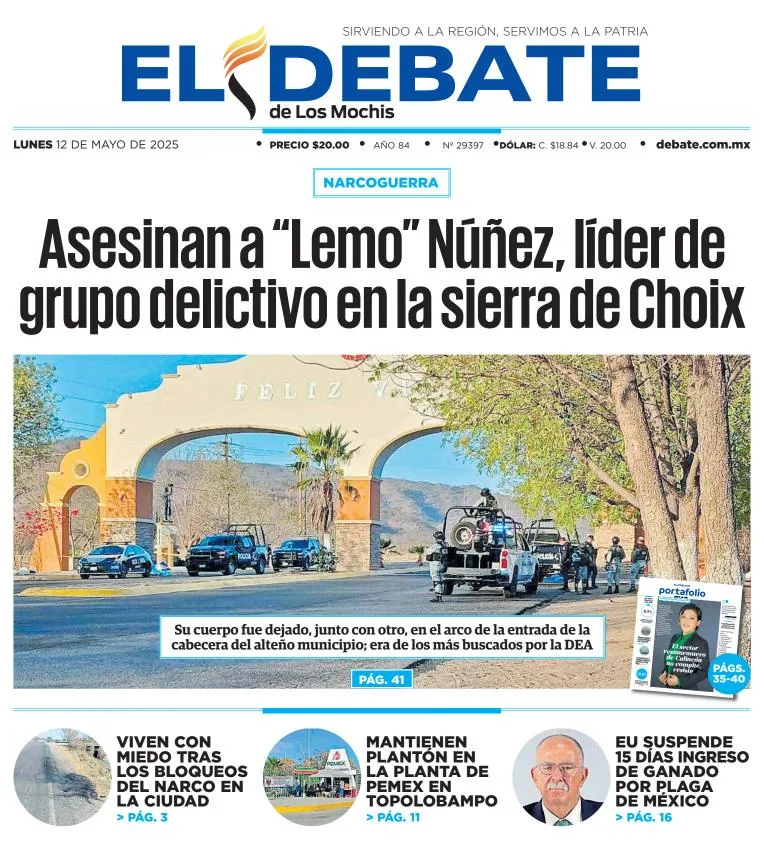 Portada de El Debate de los Mochis del lunes, 12 de mayo de 2025