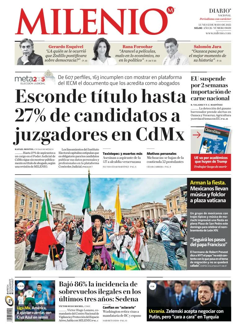 Portada de Milenio del lunes, 12 de mayo de 2025