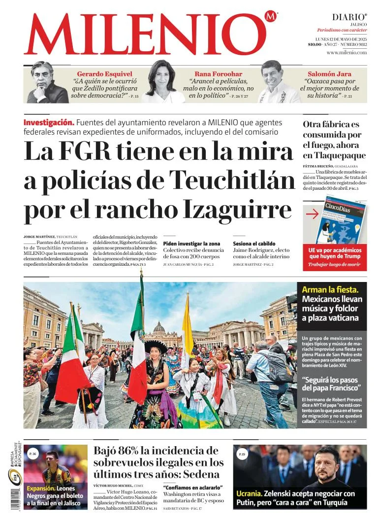 Portada de Milenio Jalisco del lunes, 12 de mayo de 2025