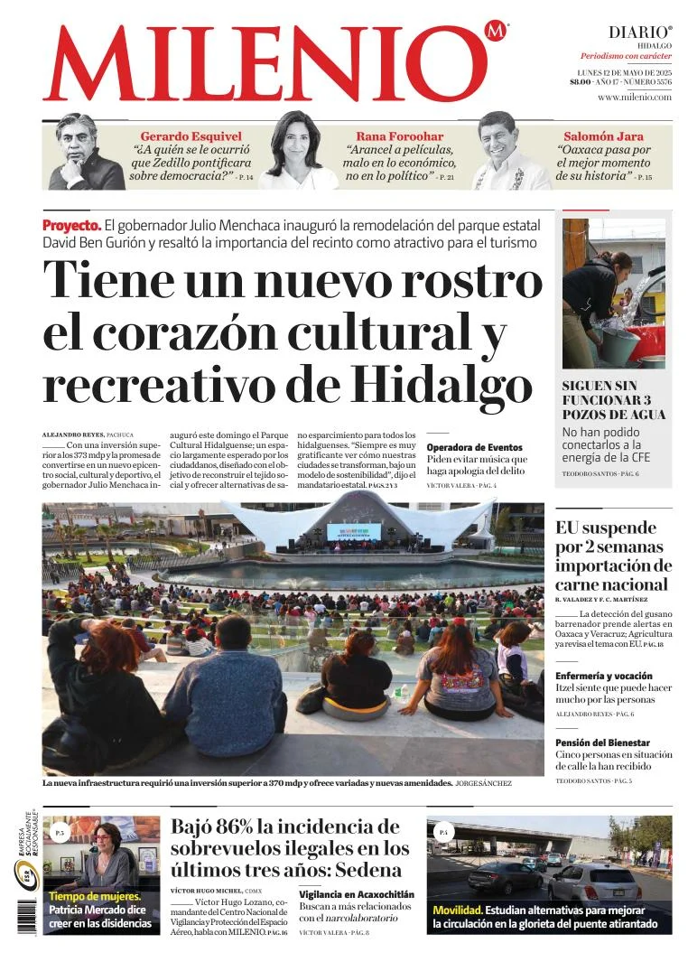Portada de Milenio Hidalgo del lunes, 12 de mayo de 2025