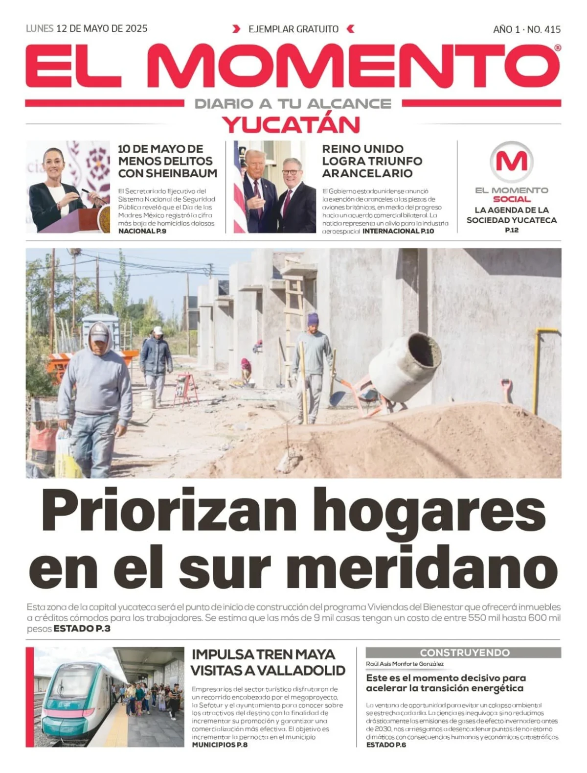 Portada de El Momento Yucatan del lunes, 12 de mayo de 2025