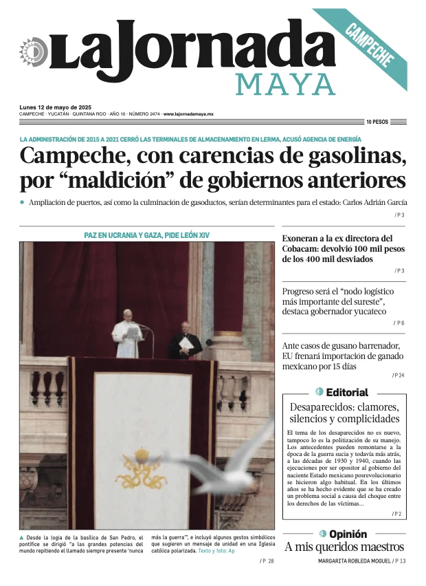 Portada de La Jornada Maya Campeche del lunes, 12 de mayo de 2025
