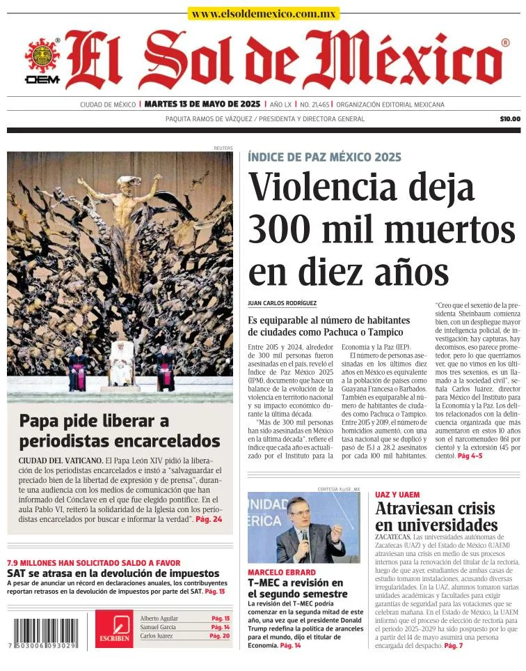 Portada de El Sol de Mexico