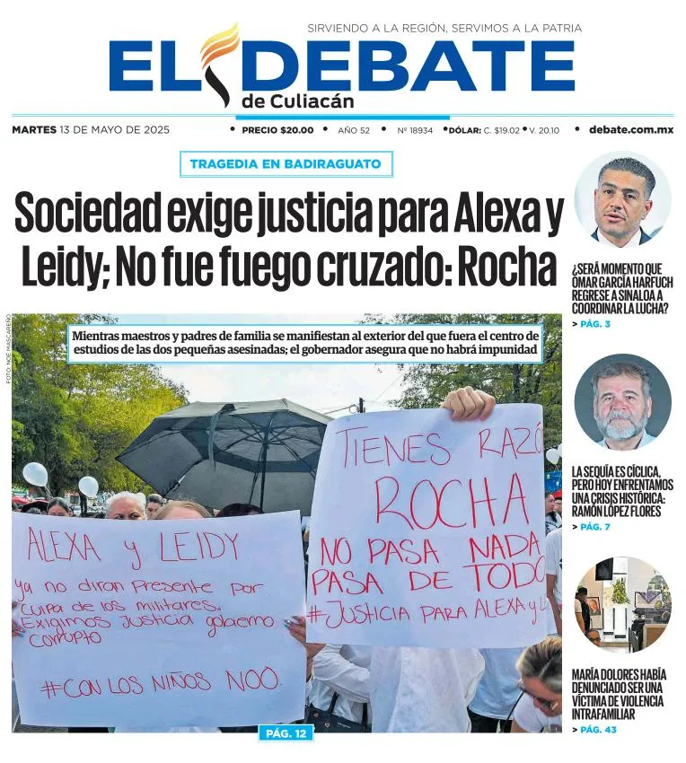Portada de El Debate de Culiacan del martes, 13 de mayo de 2025