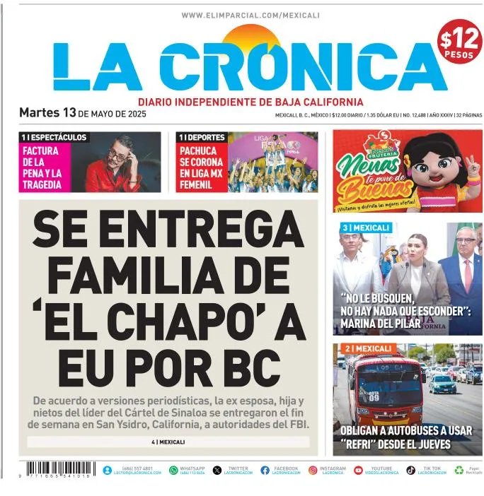 Portada de La Cronica del martes, 13 de mayo de 2025
