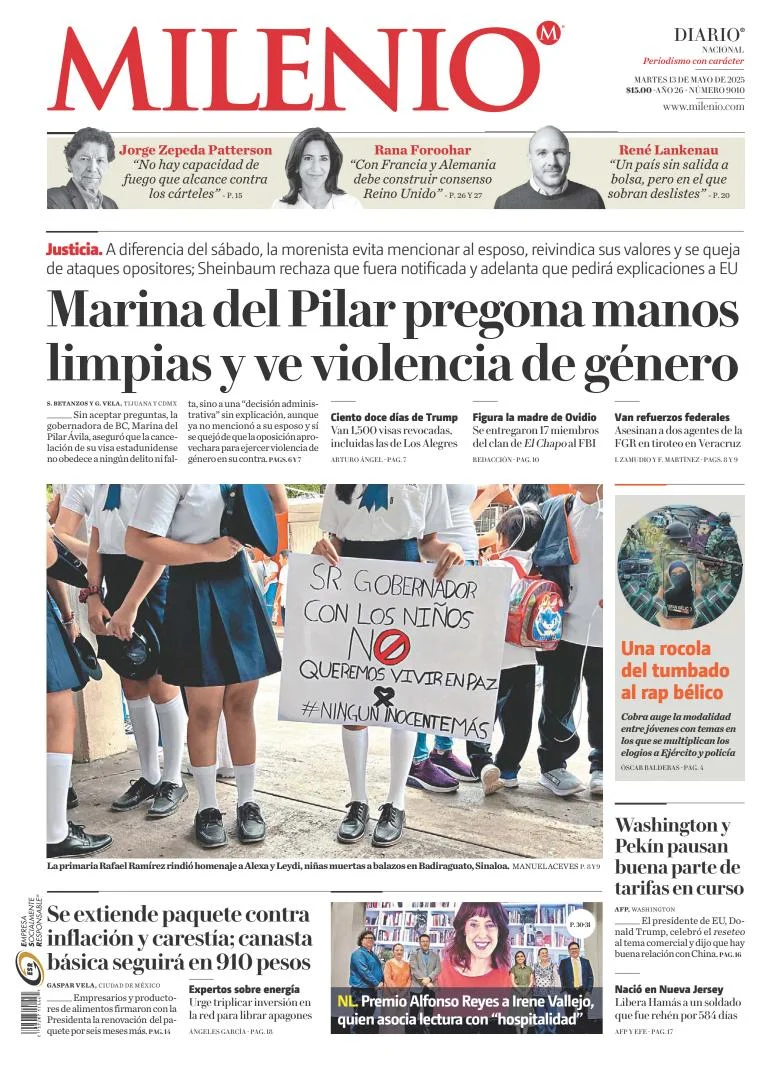 Portada de Milenio del martes, 13 de mayo de 2025