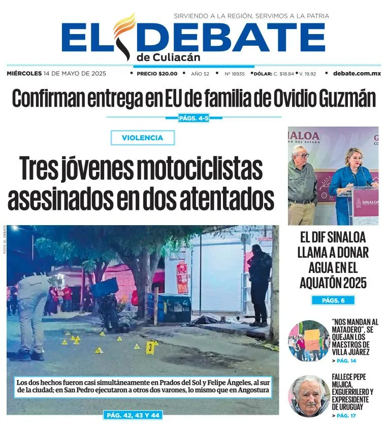 Portada de El Debate de Culiacan del miércoles, 14 de mayo de 2025