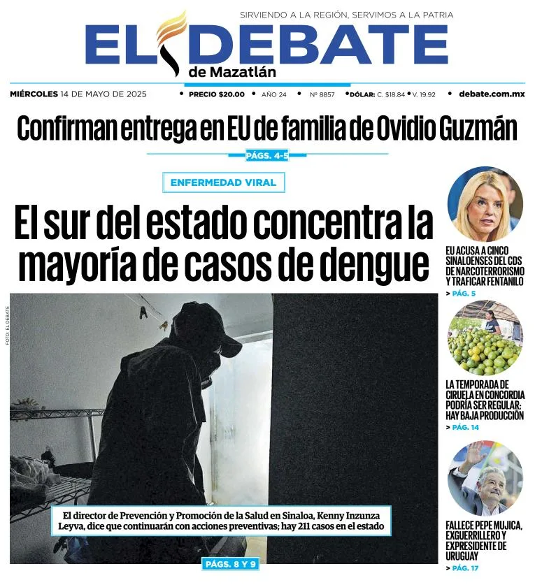 Portada de El Debate de Mazatlan del miércoles, 14 de mayo de 2025