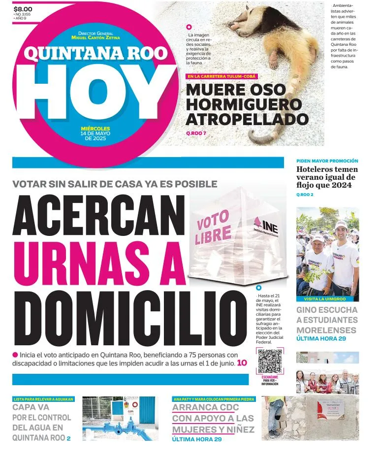 Portada de Quintana Roo Hoy del miércoles, 14 de mayo de 2025