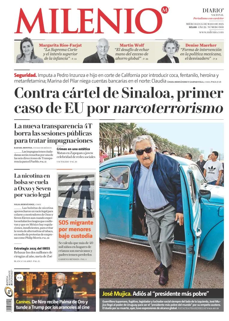 Portada de Milenio del miércoles, 14 de mayo de 2025
