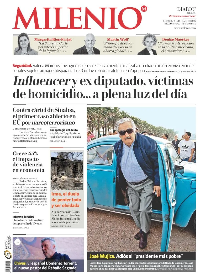 Portada de Milenio Jalisco del miércoles, 14 de mayo de 2025