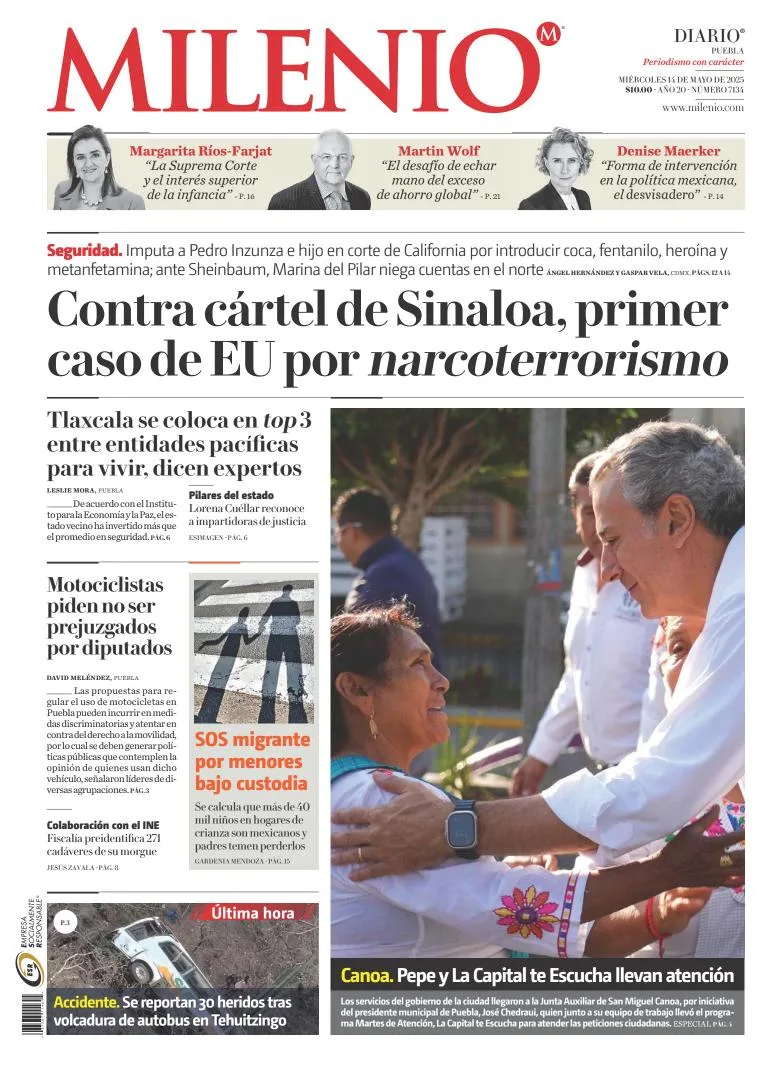 Portada de Milenio Puebla del miércoles, 14 de mayo de 2025