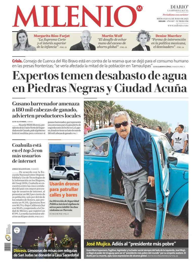 Portada de Milenio Laguna del miércoles, 14 de mayo de 2025