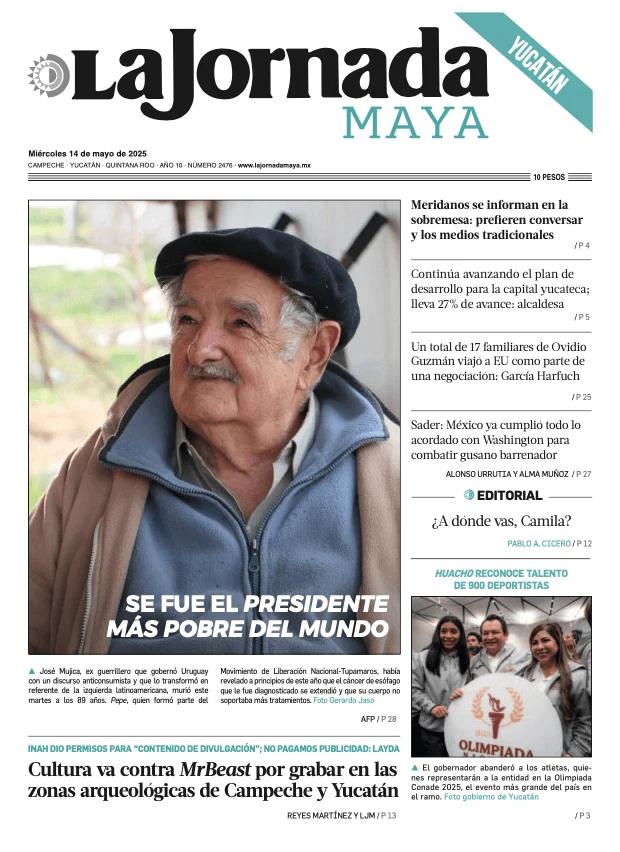 Portada de La Jornada Maya Yucatán del miércoles, 14 de mayo de 2025