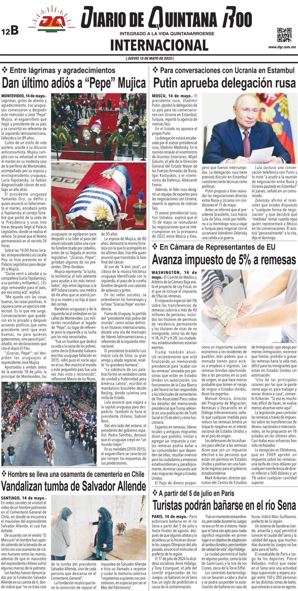 Portada de Diario de Quintana Roo (contra Portada)