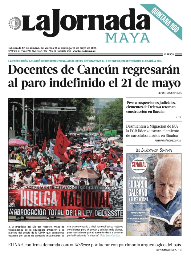 Portada de La Jornada Maya Quintana Roo del viernes, 16 de mayo de 2025