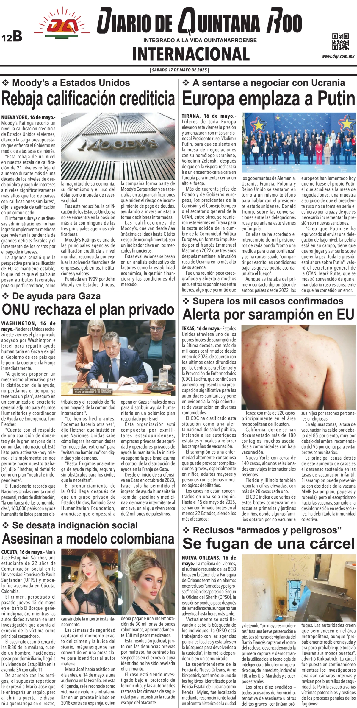 Portada de Diario de Quintana Roo (contra Portada)
