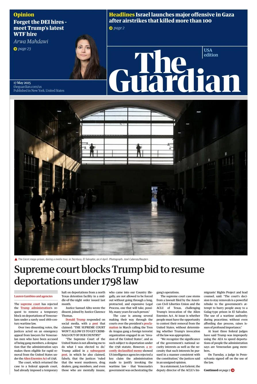 Portada de The Guardian (usa)