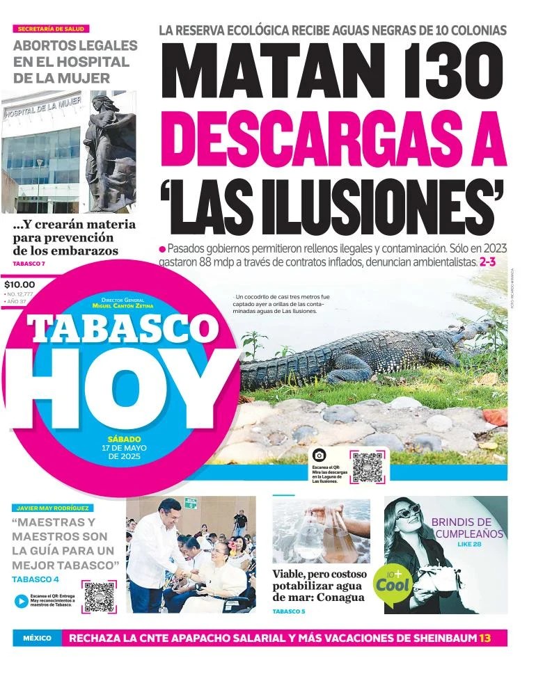 Portada de Tabasco Hoy del sábado, 17 de mayo de 2025