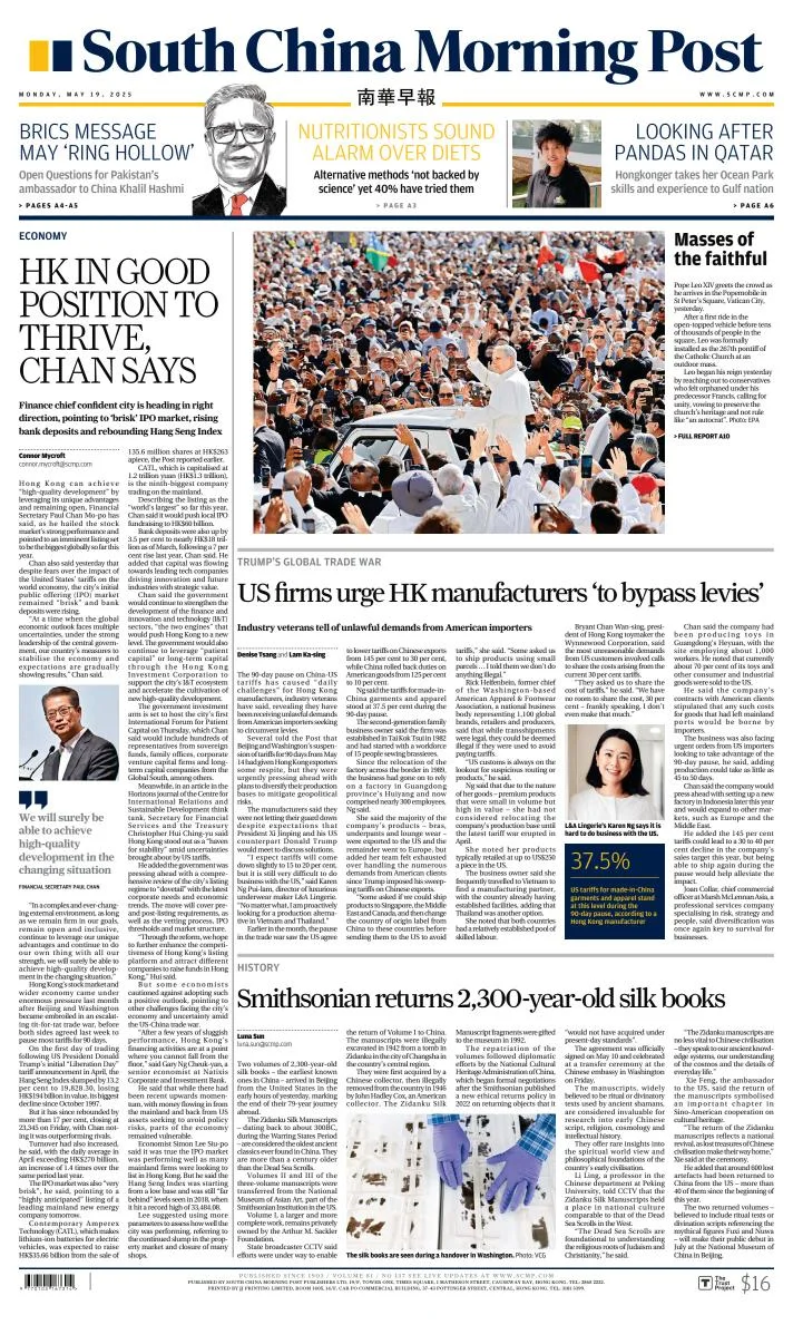 Portada de South China Morning Post del lunes, 19 de mayo de 2025