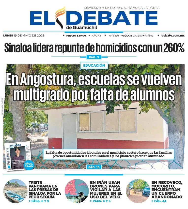 Portada de El Debate de Guamuchil del lunes, 19 de mayo de 2025