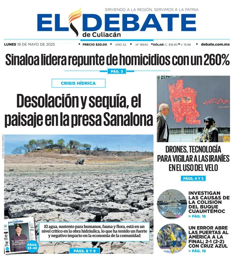 Portada de El Debate de Culiacan del lunes, 19 de mayo de 2025