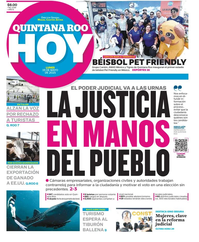 Portada de Quintana Roo Hoy del lunes, 19 de mayo de 2025