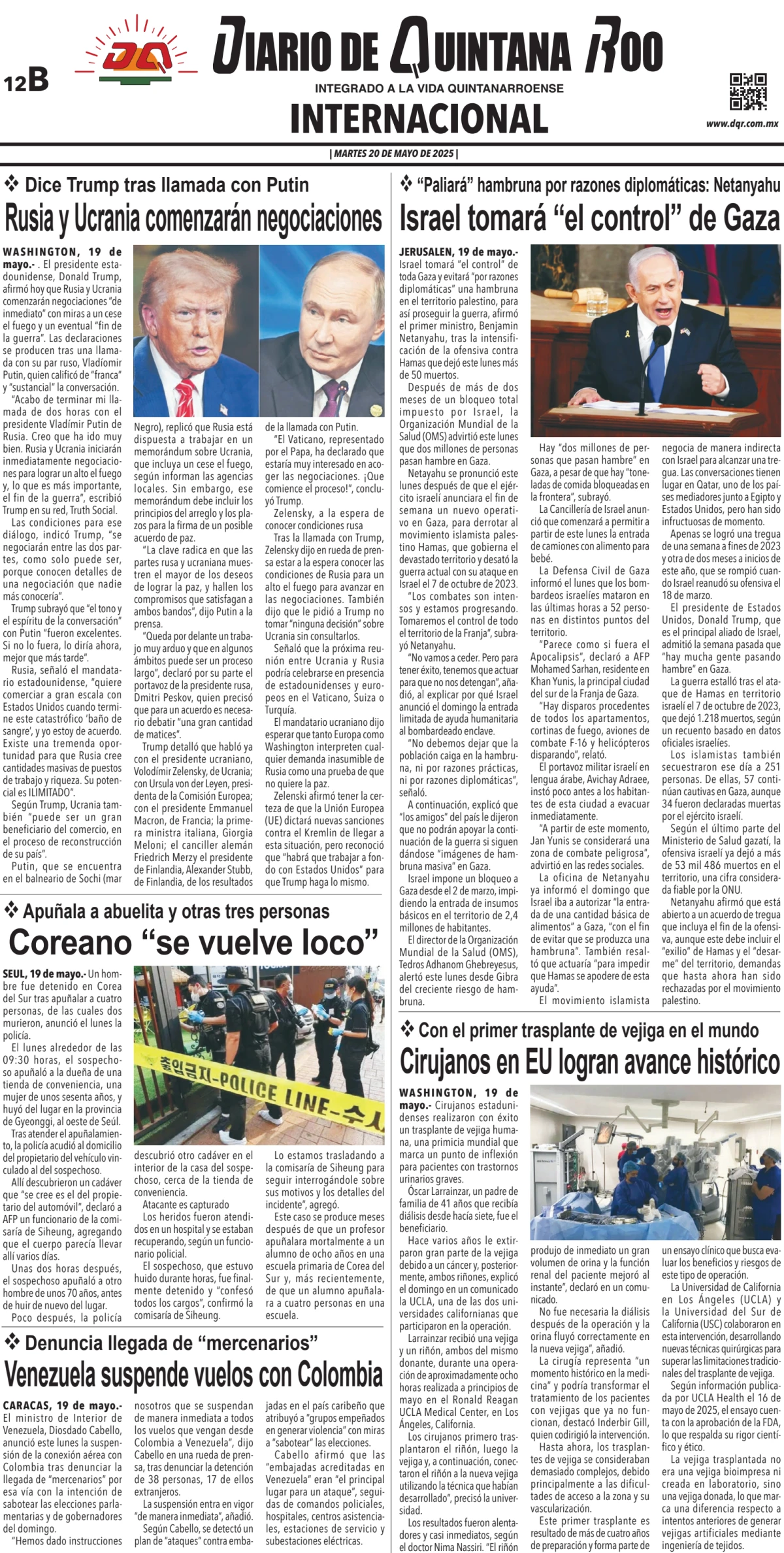 Portada de Diario de Quintana Roo (contra Portada)