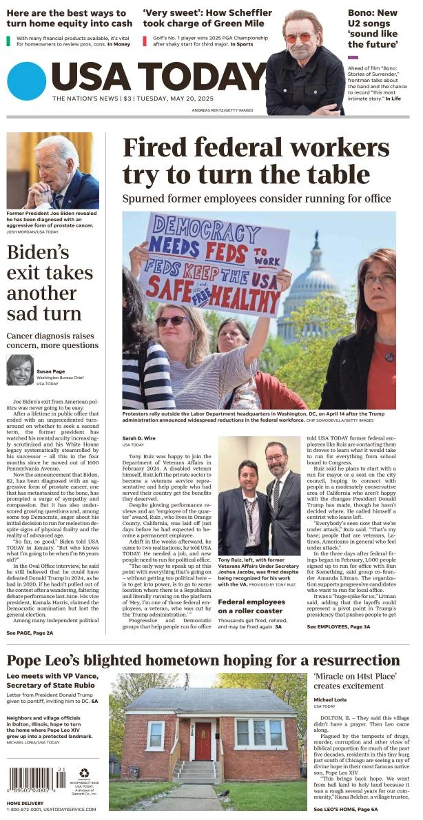 Portada de Usa Today del martes, 20 de mayo de 2025