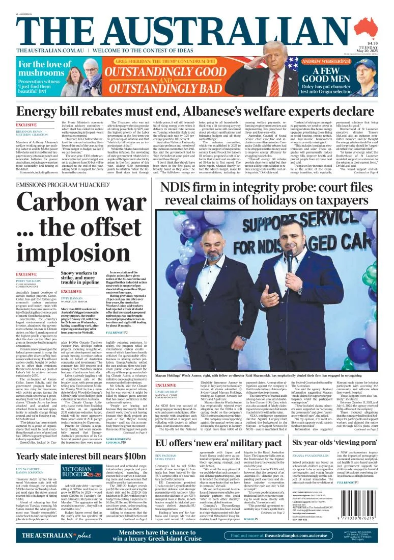 Portada de The Australian del martes, 20 de mayo de 2025