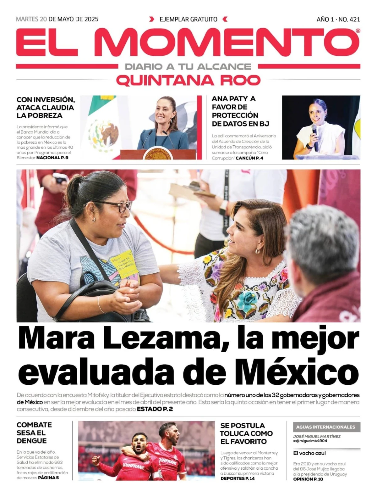 Portada de El Momento Quintana Roo del martes, 20 de mayo de 2025