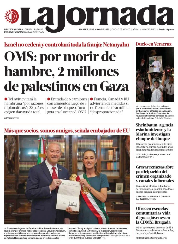 Portada de La Jornada del martes, 20 de mayo de 2025