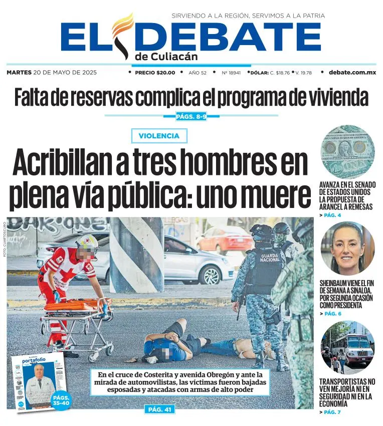 Portada de El Debate de Culiacan del martes, 20 de mayo de 2025