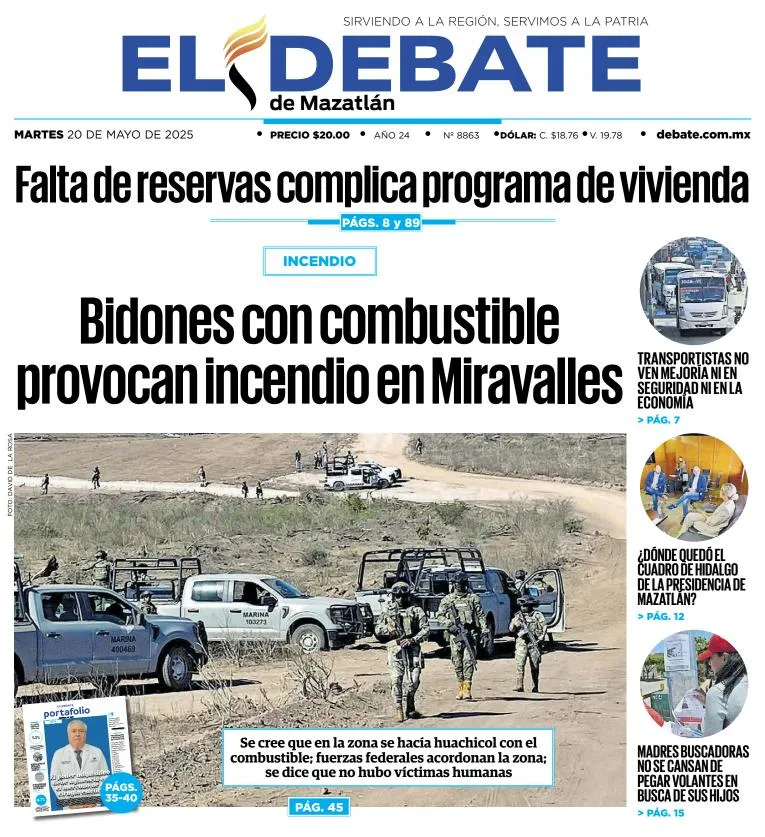 Portada de El Debate de Mazatlan del martes, 20 de mayo de 2025