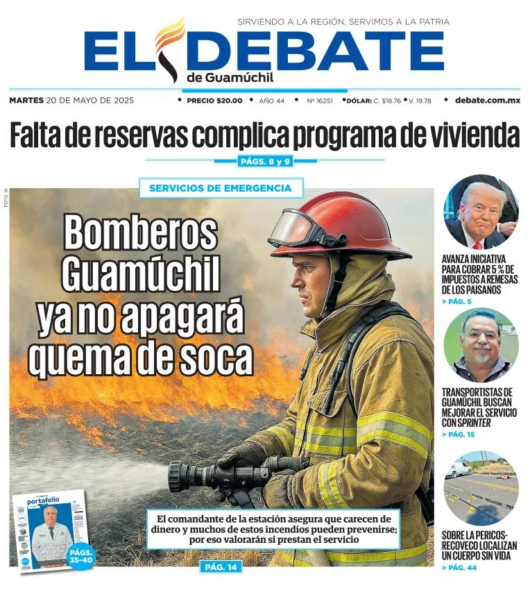 Portada de El Debate de Guamuchil del martes, 20 de mayo de 2025