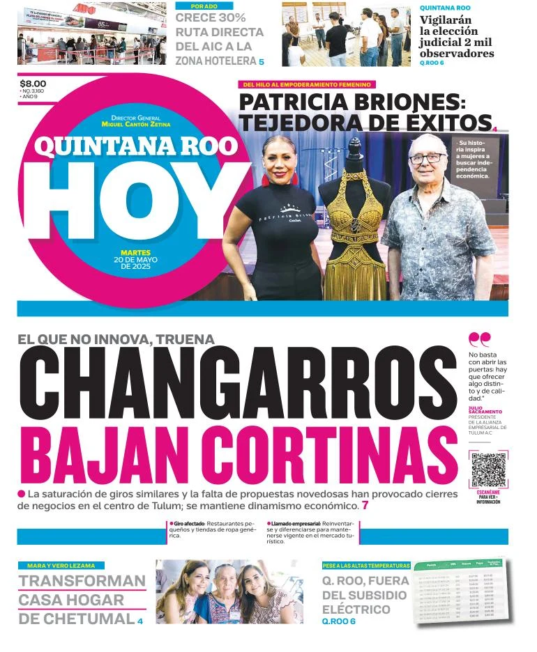 Portada de Quintana Roo Hoy del martes, 20 de mayo de 2025