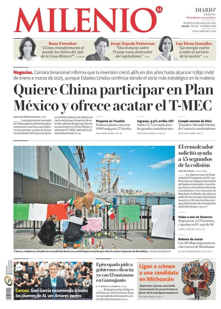 Portada de Milenio del martes, 20 de mayo de 2025