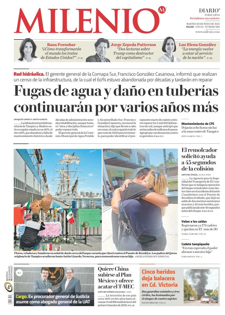 Portada de Milenio Tamaulipas del martes, 20 de mayo de 2025