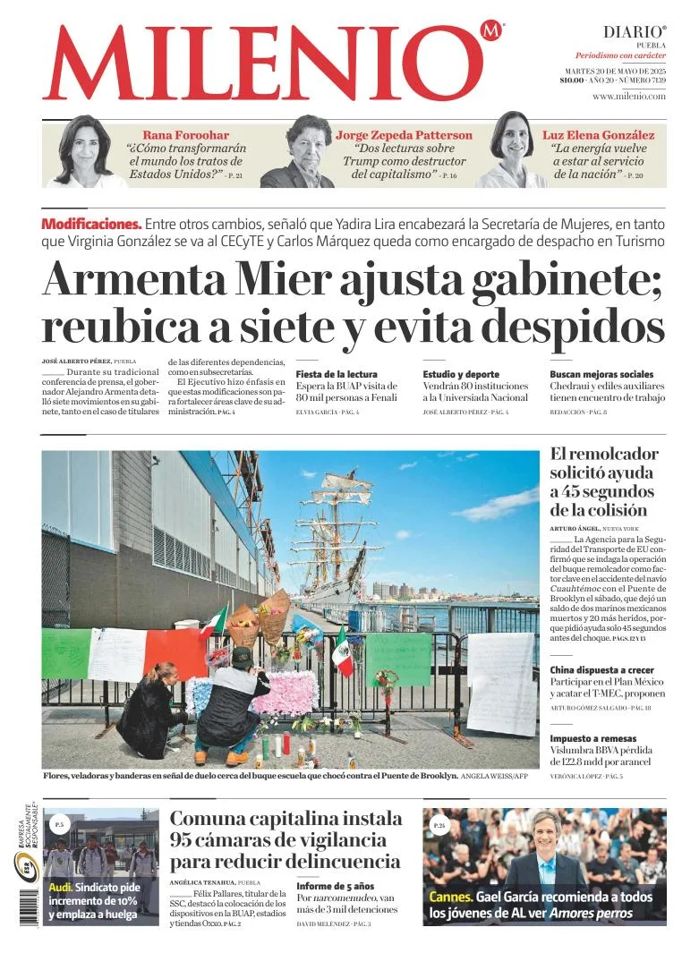 Portada de Milenio Puebla del martes, 20 de mayo de 2025
