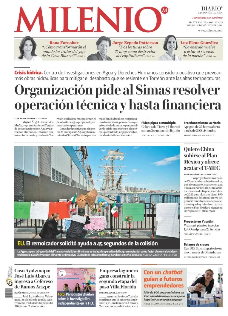 Portada de Milenio Laguna del martes, 20 de mayo de 2025