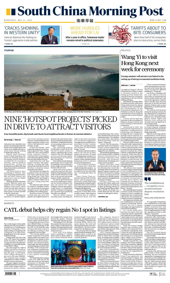 Portada de South China Morning Post del miércoles, 21 de mayo de 2025