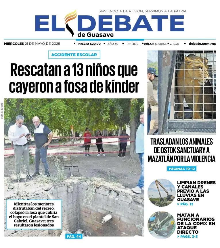 Portada de El Debate de Guasave del miércoles, 21 de mayo de 2025