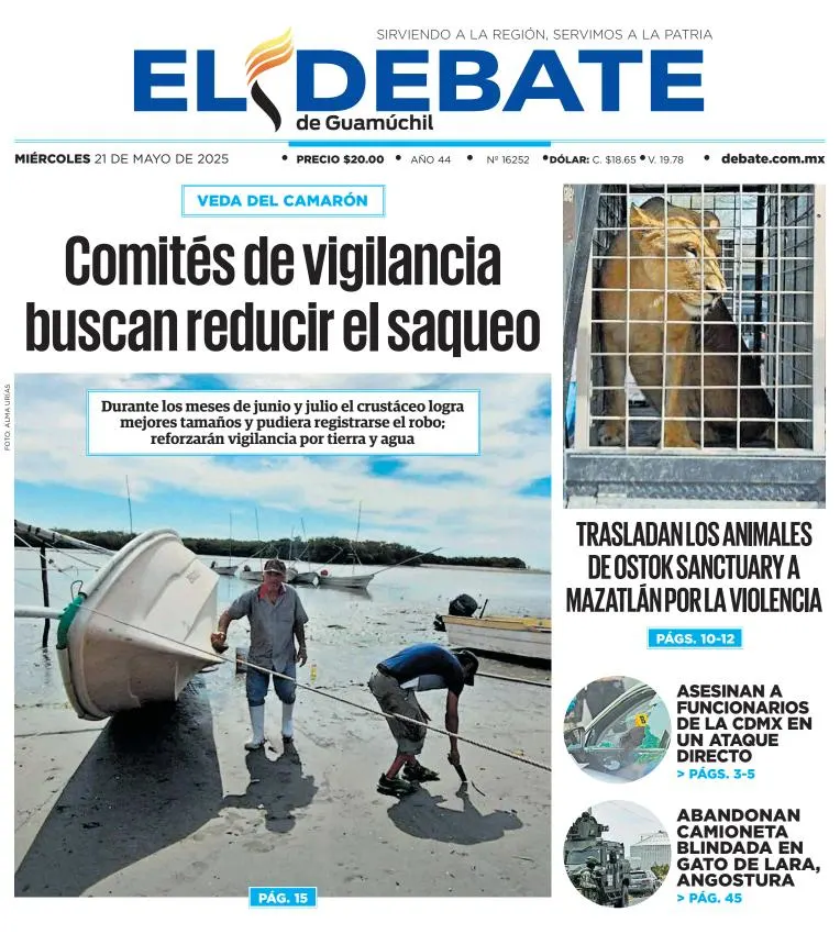 Portada de El Debate de Guamuchil del miércoles, 21 de mayo de 2025